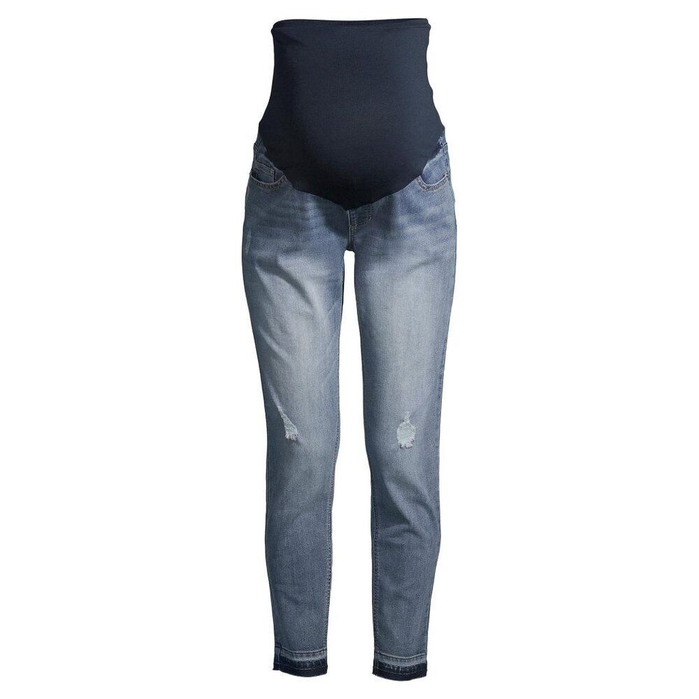 Time and Tru Maternity Size XXL Full Panel Straight Leg Released Raw Hem Jeans